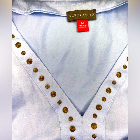 NWT Vince Camuto Satin Long Sleeve Embellished Blue Blouse Size M - Picture 10 of 11